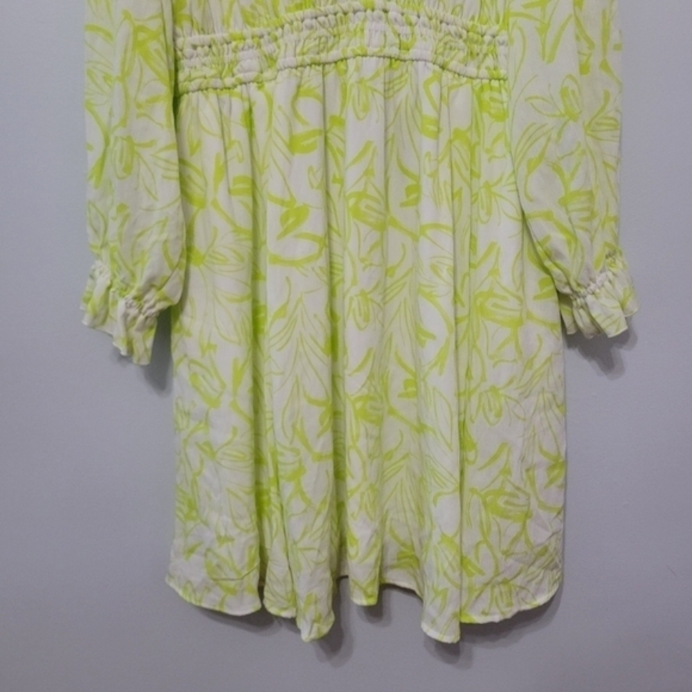 Torrid Mini Wash Gauze Wide‎ Waist Skater Dress Size 1X Floral Yellow Green Lime - Picture 6 of 16
